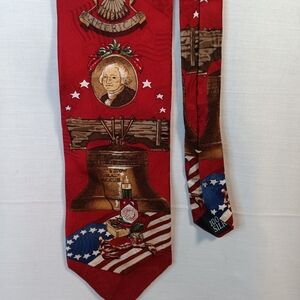Patriotic Red 100% Silk Tie with Liberty Bell And Tabasco Design